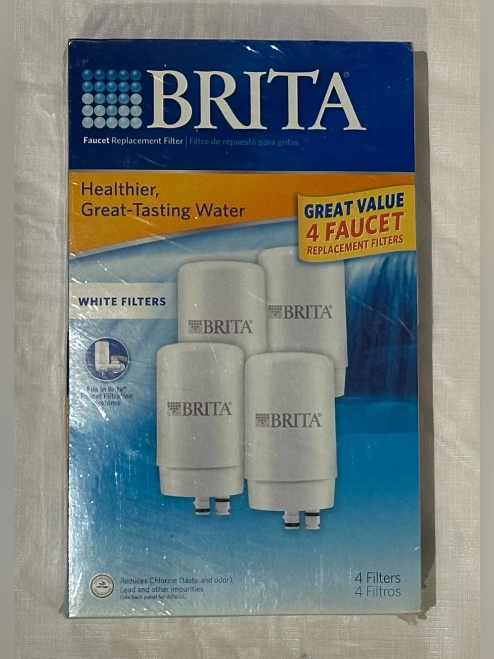 4 NEW BRITA FAUCET FILTER REPLACEMENT WHITE KITCHEN FILTRATION GOOD HOUSEKEEPING